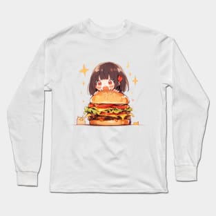 Burger Lover Girl Original Illustration art graphic Long Sleeve T-Shirt